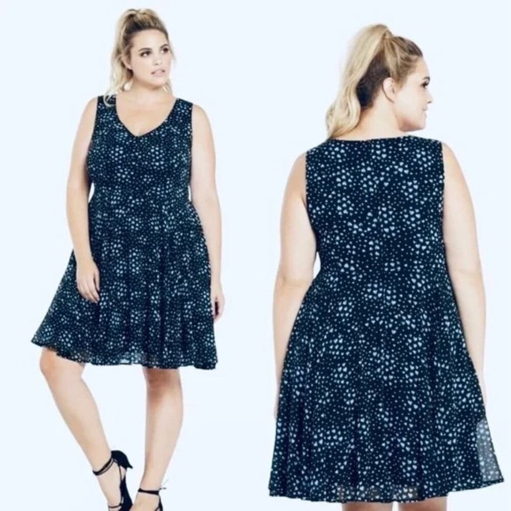 Torrid Black Blue Hearts Sleeveless Fit & Flare Dress, Size 10